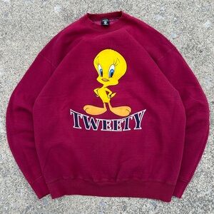 90’s vintage Tweety Graphic Crewneck Sweatshirt - Burgundy